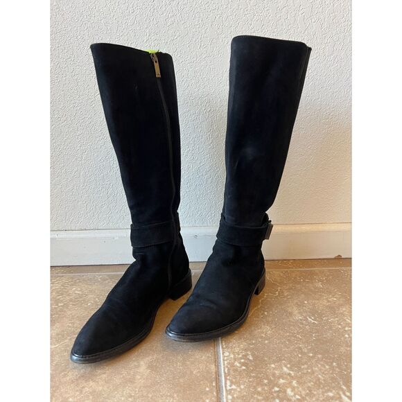 Aquatalia Giada Black Suede Leather Tall Zip Up Riding Boots Women's Size 8.5 - Picture 2 of 16